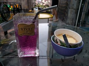 Egg coffee and iced tea! at Hidden Gem Cafe in Hanoi