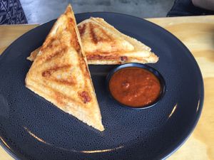 Vegan toasted sandwich with cheese and bean filling at Bad Love Club in Footscray