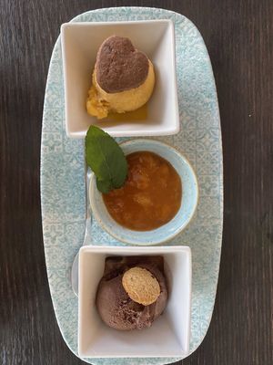 apricot and chocolate ice plate  at Verweilzeit Cafe-Bistro & Delikatessen in Ramsau Am Dachstein