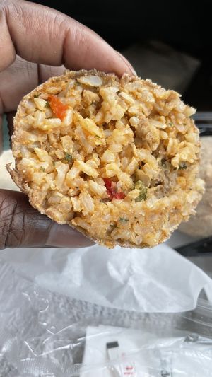 Inside of boudin ball at Soul Food Vegan in Houston