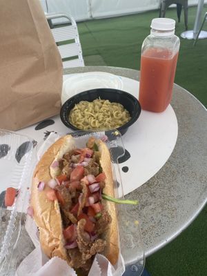 Po boy - 13.99 Mac n cheese - 6.95 lemonade- 9.00 at Soul Food Vegan in Houston