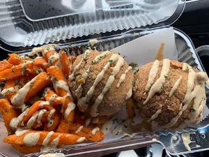 Boudain balls at Soul Food Vegan in Houston