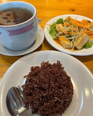 Thai style tofu, Lotus root soup, brown rice  at Leaf Corner 慈素 - Sembawang in North Singapore