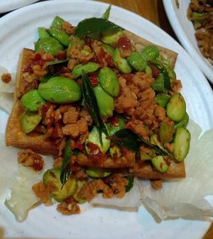 Sambal petai tofu at Leaf Corner 慈素 - Sembawang in North Singapore