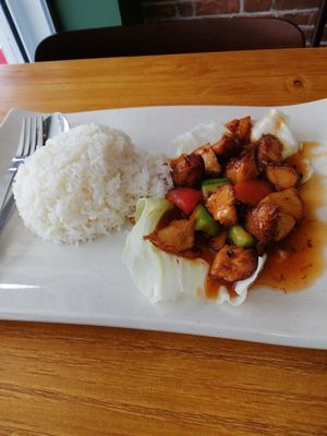 Money head mushrooms with rice at Leaf Corner 慈素 - Sembawang in North Singapore