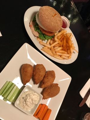 Chick-un burger & chicken drumsticks at Green Earth Vegan Cuisine in Toronto