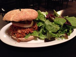 Jackfruit burger at Green Earth Vegan Cuisine in Toronto