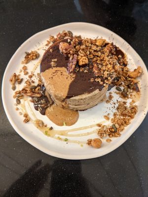 PB + chocolate pancakes at Nola Kitchen in Porto