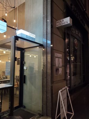 Out front at Nola Kitchen in Porto