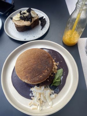 blueberry pancakes and the banana bread 👌  at Nola Kitchen in Porto