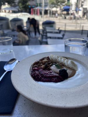 Dessert ~ vegan yogurt bowl   at Nola Kitchen in Porto