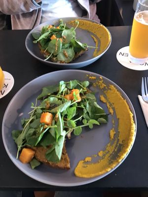 Toast with sundried tomato pesto and butternut pumpkin  at Nola Kitchen in Porto