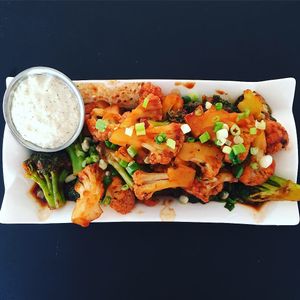 Broccoli and Cauliflower dragon style at Super Natural Vegan Cuisine in Lindsay