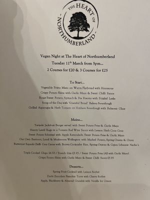 Menu  at The Heart of Northumberland  in Hexham