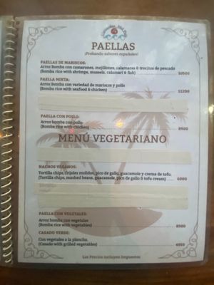 Veggie menu at Las Caracolas in Mal Pais