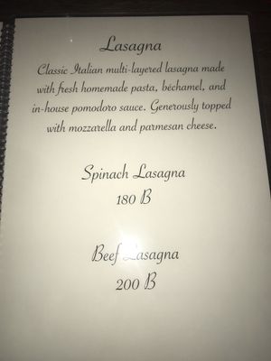 Italian menu at Sweet Monkey in Ao Nang