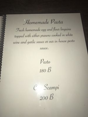 Italian menu at Sweet Monkey in Ao Nang