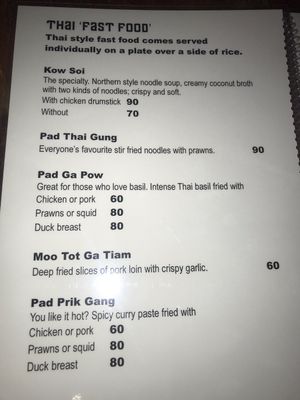 Thai menu at Sweet Monkey in Ao Nang