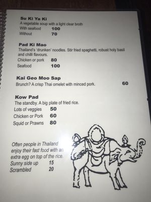 Thai menu at Sweet Monkey in Ao Nang