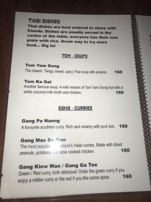 Thai menu at Sweet Monkey in Ao Nang