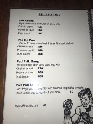 Thai menu at Sweet Monkey in Ao Nang