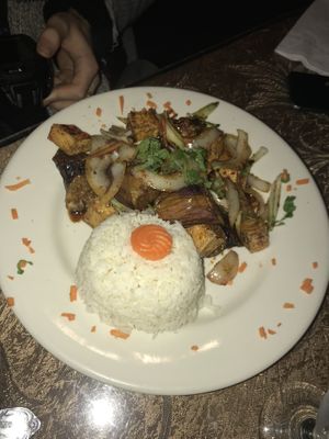 Eggplant and tofu  at East West Cafe in Tacoma