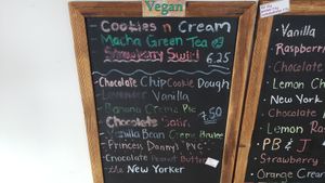 Example of their daily vegan menu. June 2019.  at Rocco's Cheesecake in Santa Monica