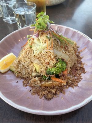 Chilli fried rice with plant based tenderrloin  at Nahm  in Nelson