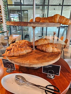 Croissants: chocolate (2.40) & plain (2.10) - two of the few items that are not paid by weight at Tibits in Darmstadt