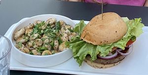 beyond burger and sautéed mushrooms  at Earls Kitchen + Bar - 23rd St NE in Calgary