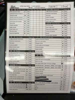 English ordering card with labels for vegan dishes  at Shū Xǐ 蔬喜創意素食料理 - Maybe closed in Zhubei
