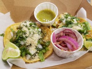 Napolitos taco and Calabacita taco. at Down to Earth - Food Truck in Dallas