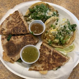 Combo with tacos and quesadilla  at Down to Earth - Food Truck in Dallas