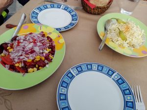 Mexicana salad and Austrian salad with cabbage  at Peter kai Milia in Istiaia