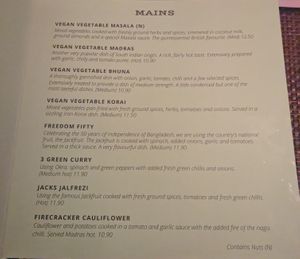 Mains at Shalims Balti House in Weymouth