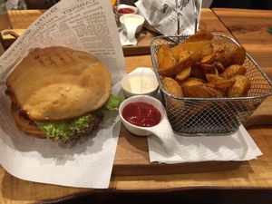 vegan beyond burger with fries at Tii's in Basel