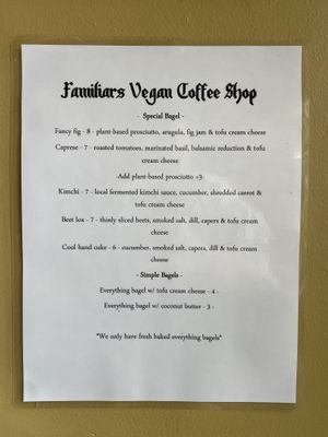 The menu   at Familiars in Brooklyn