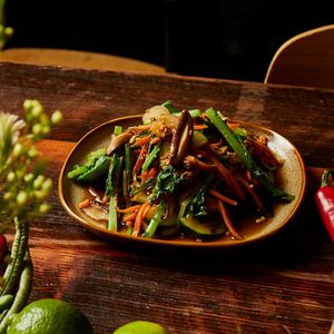 SOMETHING GREEN
Chef’s daily special of locally sourced, seasonal vegetables (add mock pork belly) at Rice Paper Scissors in Melbourne