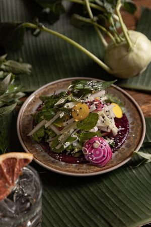 KOHLRABI SALAD
Shredded local kohlrabi, baby beets, lemongrass, sesame, and chilli at Rice Paper Scissors in Melbourne