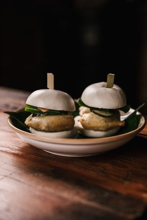 TEMPURA BUNS
Filled with tempura eggplant, cucumber and spicy vegan mayonnaise at Rice Paper Scissors in Melbourne