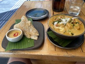 Thai vegan curry and Roti bread   at Rice Paper Scissors in Melbourne