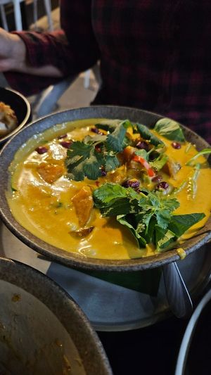 khmer red curry $26.00: quite sweet, didnt enjoy potatoey texture of hearts of palm at Rice Paper Scissors in Melbourne