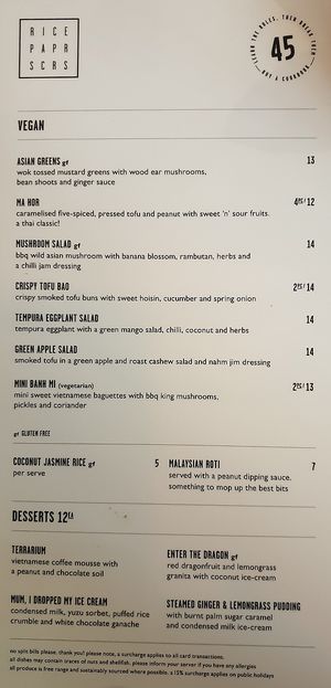 Vegan Menu at Rice Paper Scissors in Melbourne