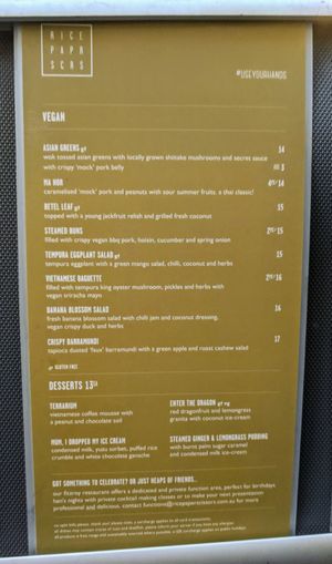 Vegan menu Oct 2019 at Rice Paper Scissors in Melbourne