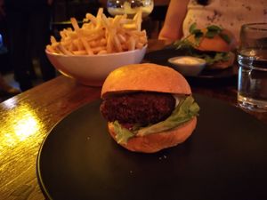 Brocolli sliders and fries. at You Came Again in West End