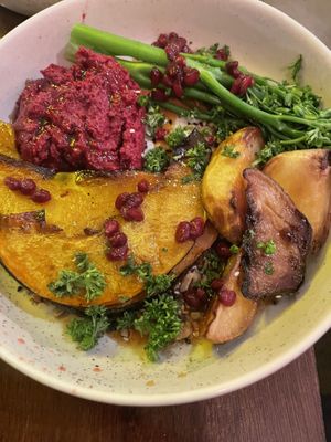 Seasonal vegetables with hummus  at You Came Again in West End