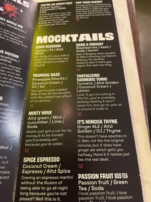 Mocktail menu  at You Came Again in West End