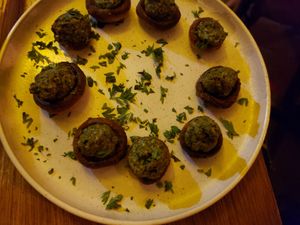 Vegan pesto stuffed mushrooms at You Came Again in West End