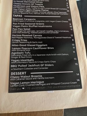 Menu at You Came Again in West End