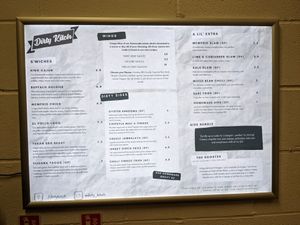 Menu at Dirty Kitch in Coventry